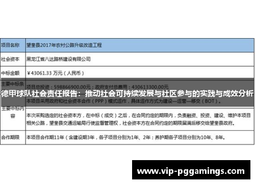 德甲球队社会责任报告：推动社会可持续发展与社区参与的实践与成效分析