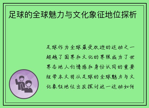 足球的全球魅力与文化象征地位探析